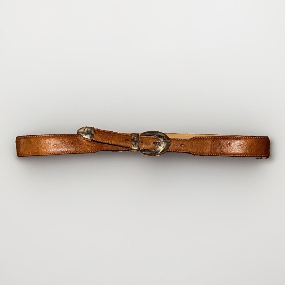 Vintage BAS 95 Western Style Belt Silver Brown Size 36 Ostrich Skin